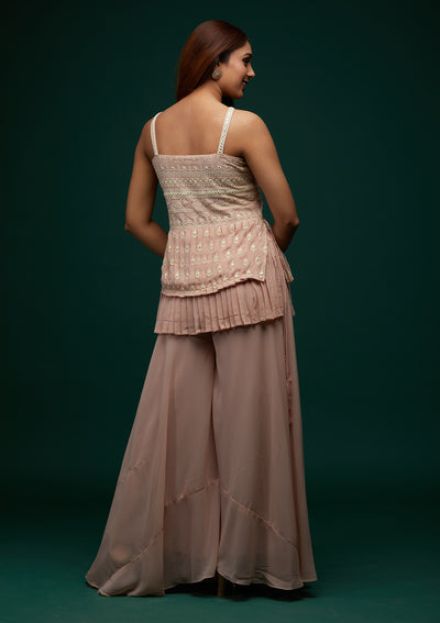 Onion Pink Threadwork Georgette Designer Salwar Suit - Koskii