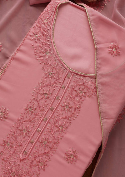 Onion Pink Threadwork Georgette Semi-Stitched Salwar Suit - Koskii