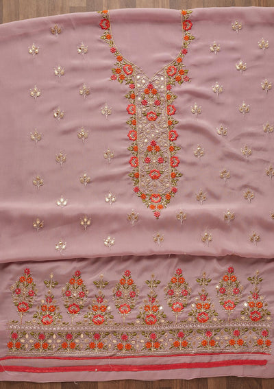 Onion Pink Threadwork Georgette Unstitched Salwar Suit - Koskii