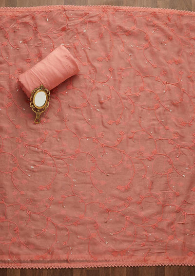 Onion Pink Sequins Threadwork Georgette Unstitched Salwar Suit-Koskii