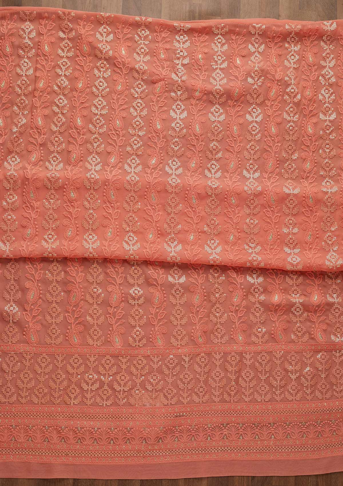 Onion Pink Sequins Threadwork Georgette Unstitched Salwar Suit-Koskii