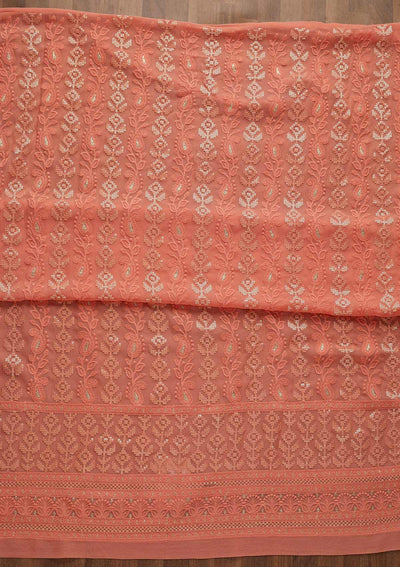Onion Pink Sequins Threadwork Georgette Unstitched Salwar Suit-Koskii