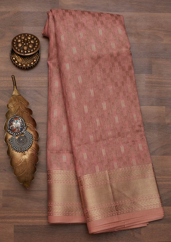 Onion Pink Zariwork Art Silk Designer Saree - Koskii