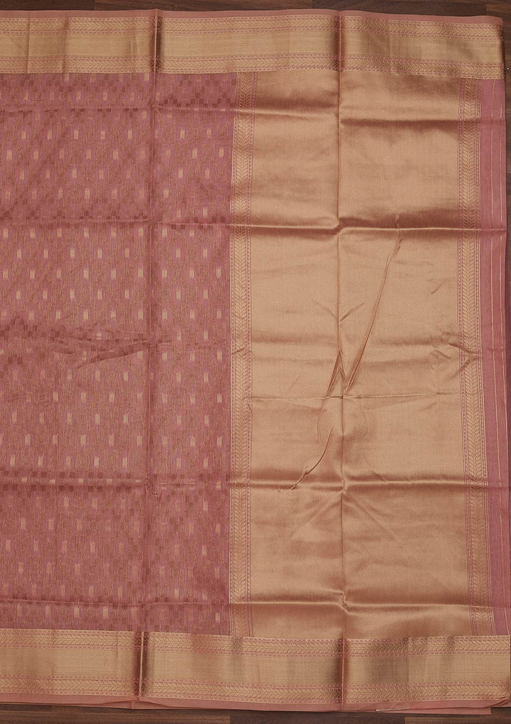 Onion Pink Zariwork Art Silk Designer Saree - Koskii