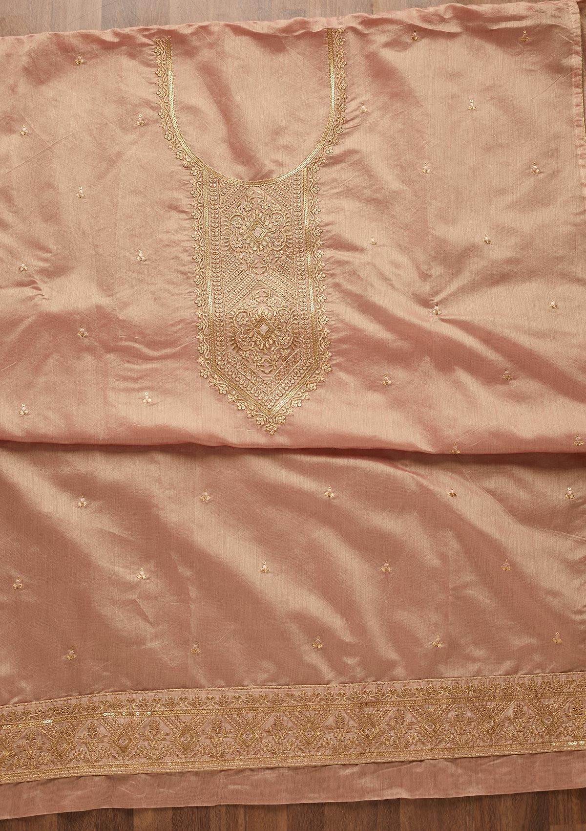 Onion Pink Zariwork Chanderi Unstitched Salwar Suit-Koskii