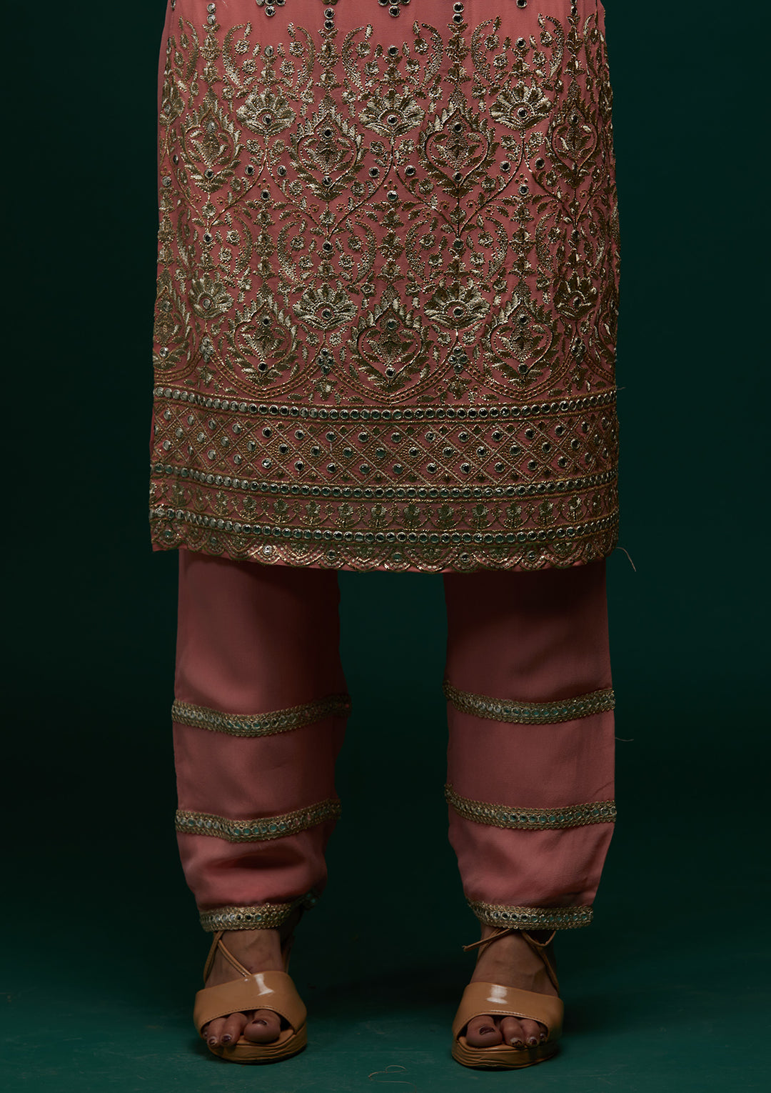 Onion Pink Zariwork Georgette Designer Salwar Suit - Koskii