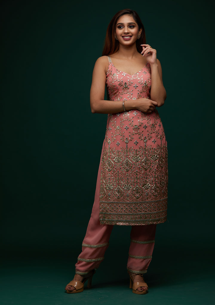 Onion Pink Zariwork Georgette Designer Salwar Suit - Koskii