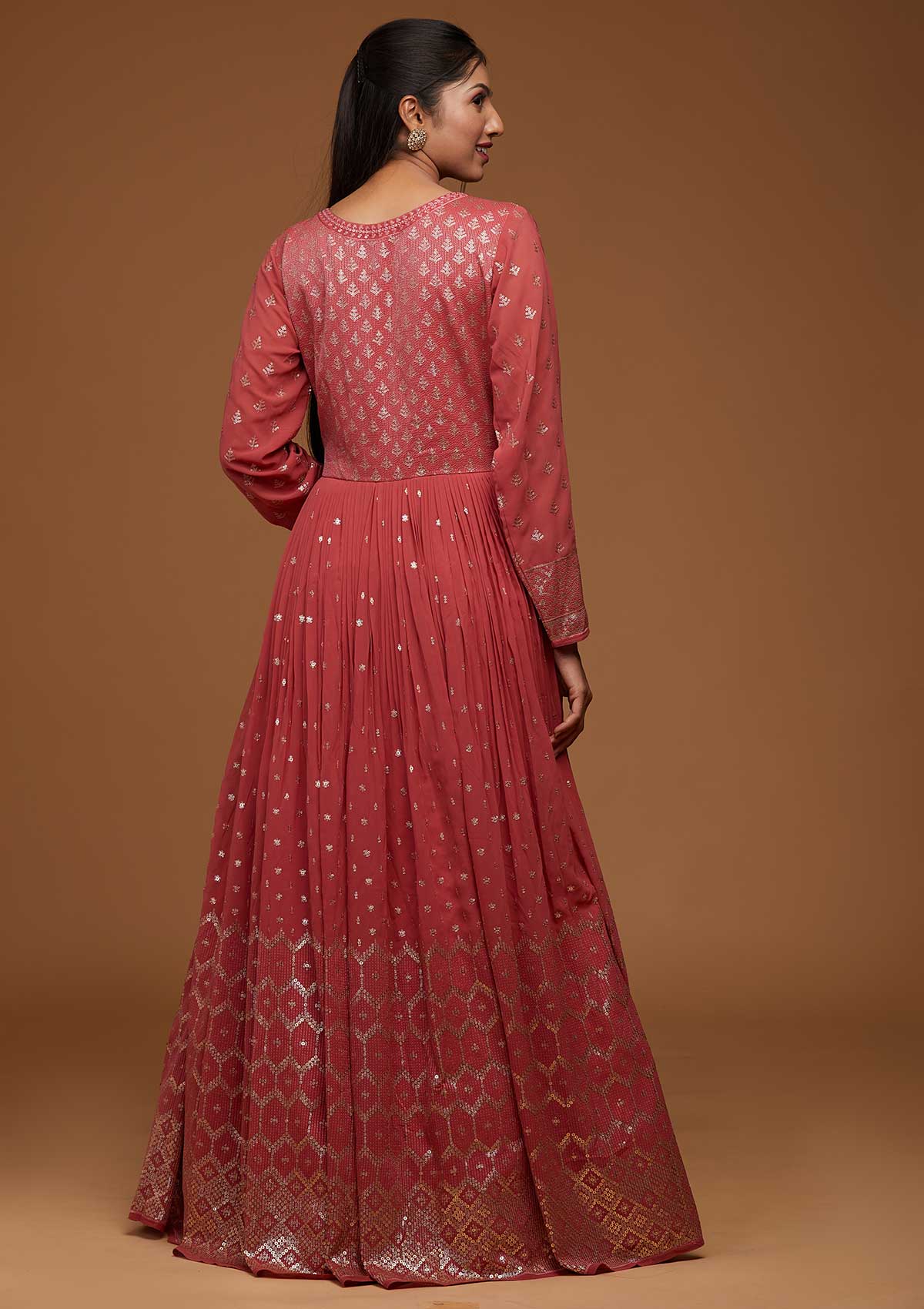 Onion Pink Zariwork Georgette Designer Anarkali Suit-Koskii
