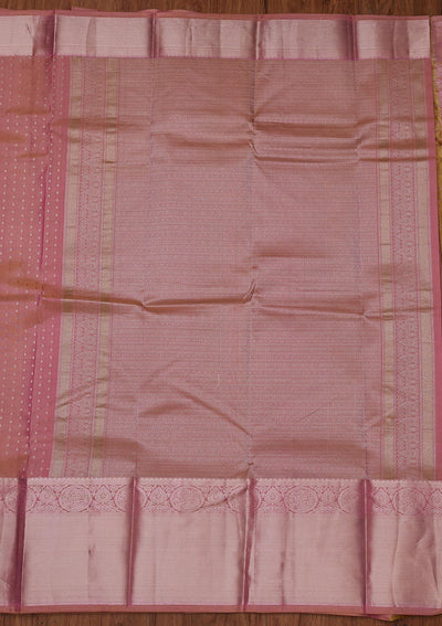 Onion Pink Zariwork Pure Silk Designer Unstitched Saree - Koskii