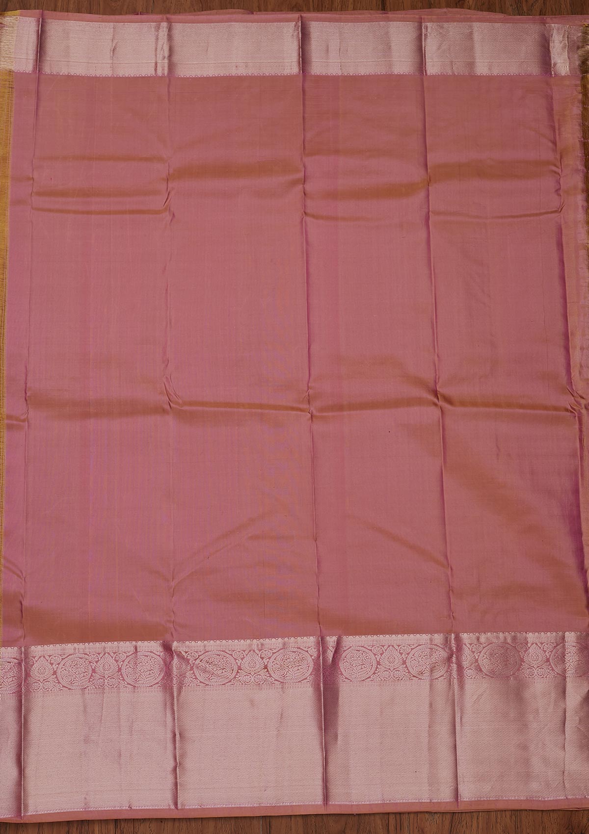 Onion Pink Zariwork Pure Silk Designer Unstitched Saree - Koskii
