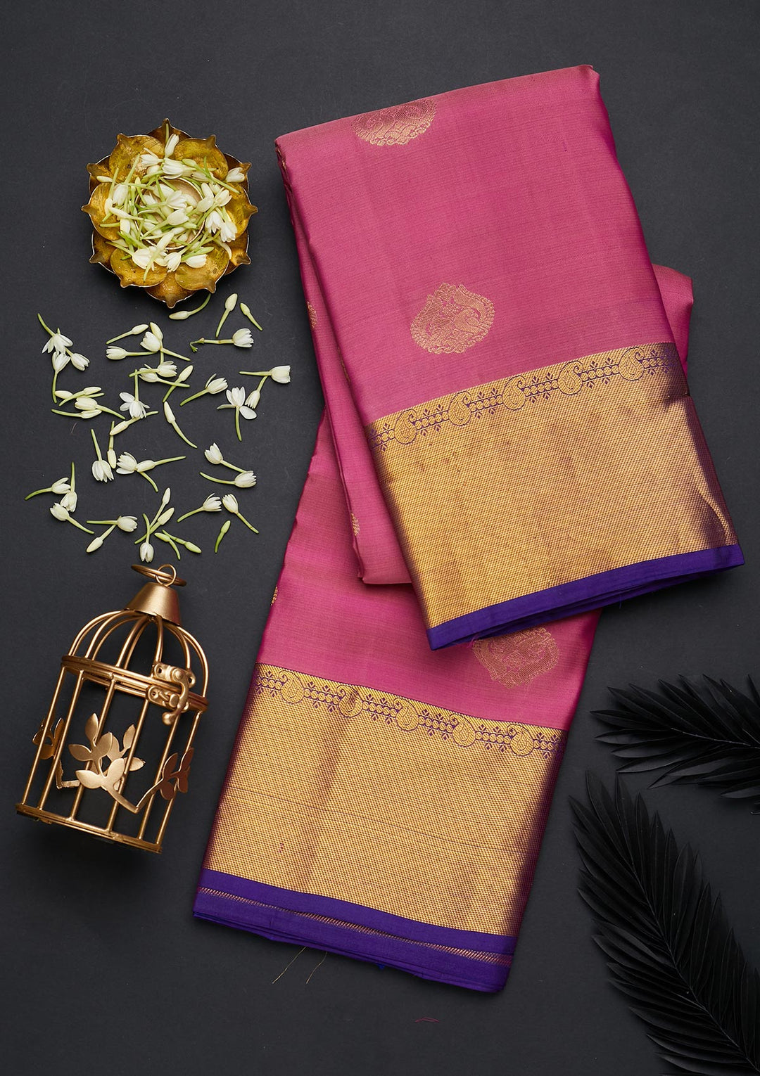Onion Pink Zariwork Pure Silk Designer Saree - Koskii