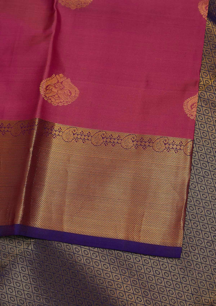Onion Pink Zariwork Pure Silk Designer Saree - Koskii