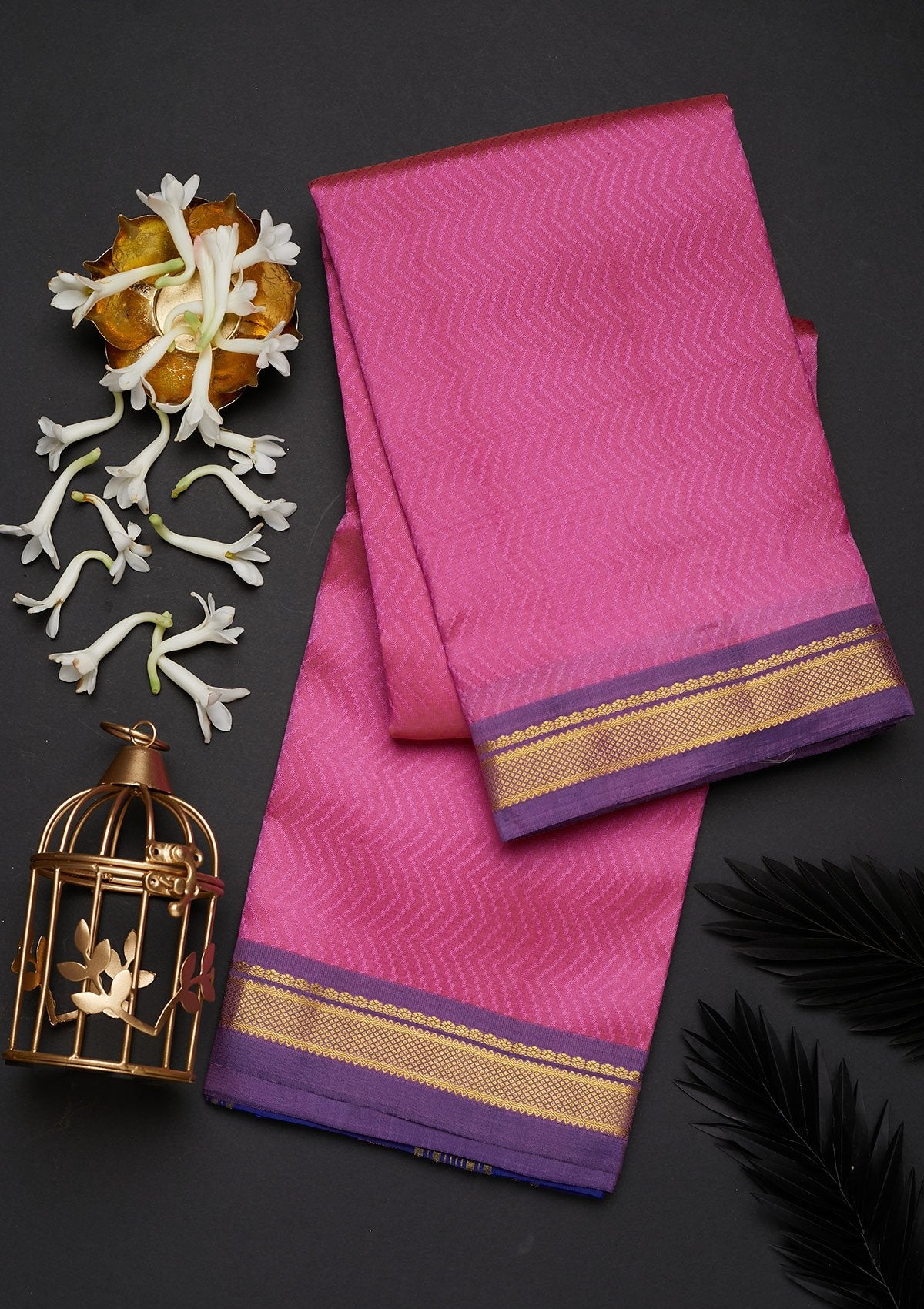 Onion Pink Zariwork Pure Silk Designer Saree - Koskii