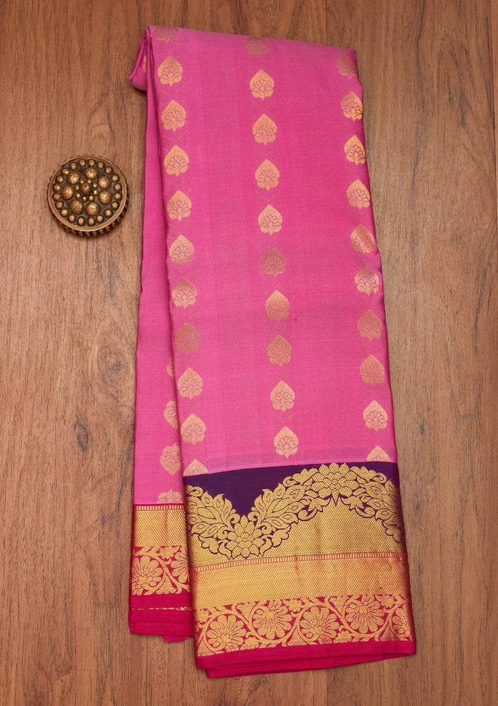 Onion Pink Zariwork Pure Silk Saree- Koskii