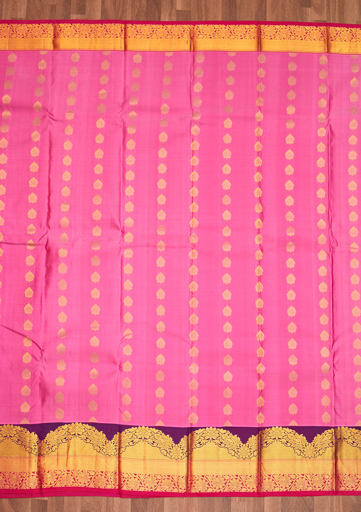 Onion Pink Zariwork Pure Silk Saree - Koskii