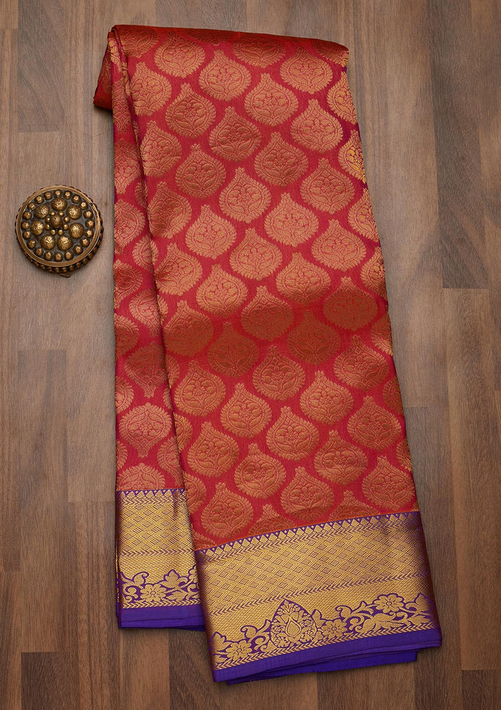 Onion Pink Zariwork Pure Silk Saree-Koskii