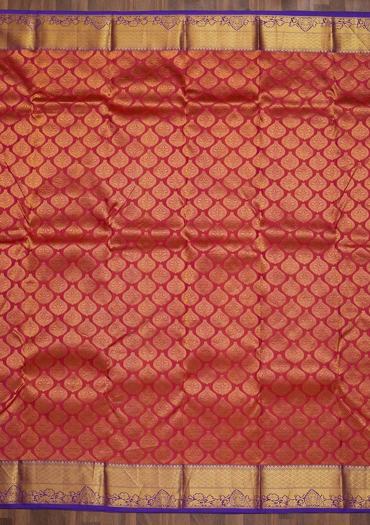Onion Pink Zariwork Pure Silk Saree-Koskii