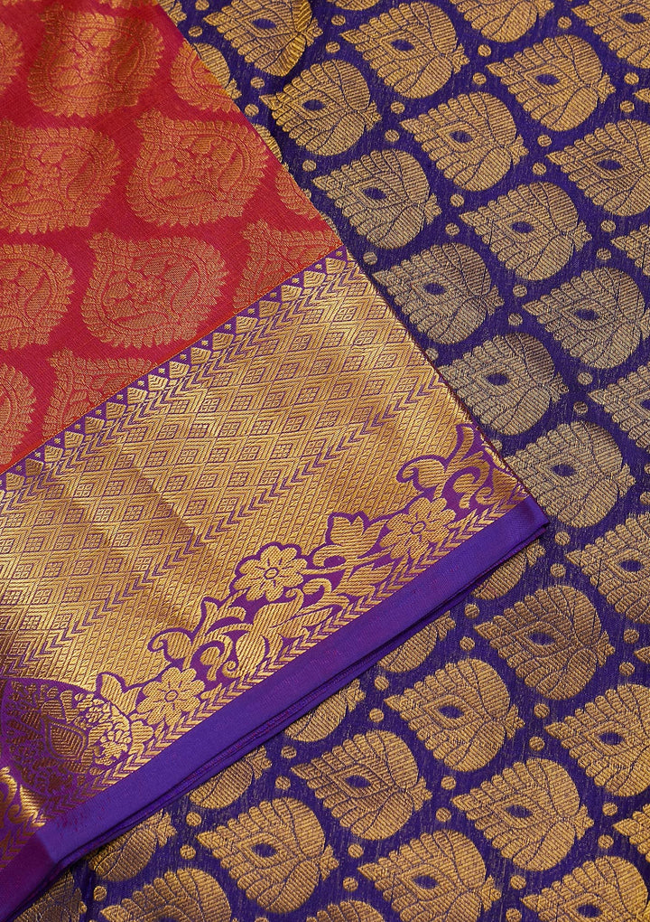 Onion Pink Zariwork Pure Silk Saree-Koskii