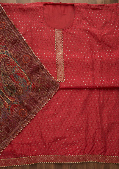 Onion Pink Sequins Semi Crepe Unstitched Salwar Suit-Koskii