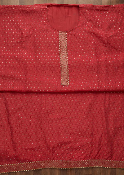 Onion Pink Sequins Semi Crepe Unstitched Salwar Suit-Koskii