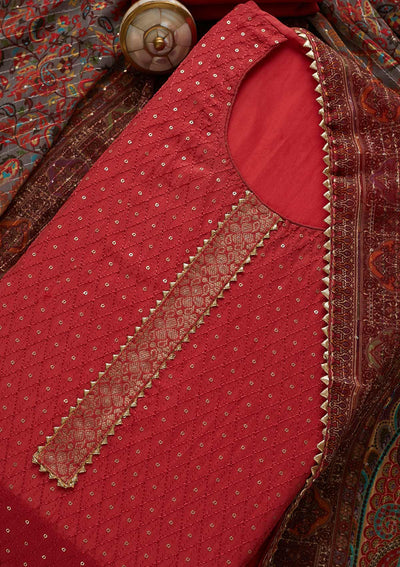 Onion Pink Sequins Semi Crepe Unstitched Salwar Suit-Koskii