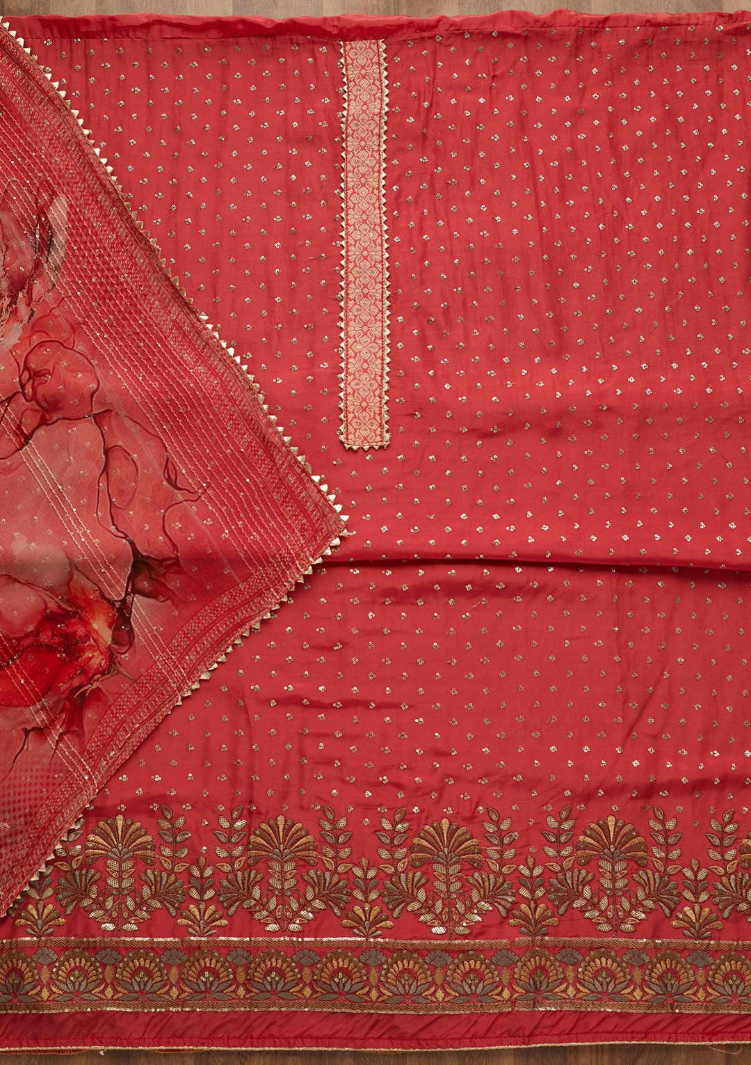 Onion Pink Sequins Semi Crepe Unstitched Salwar Suit-Koskii