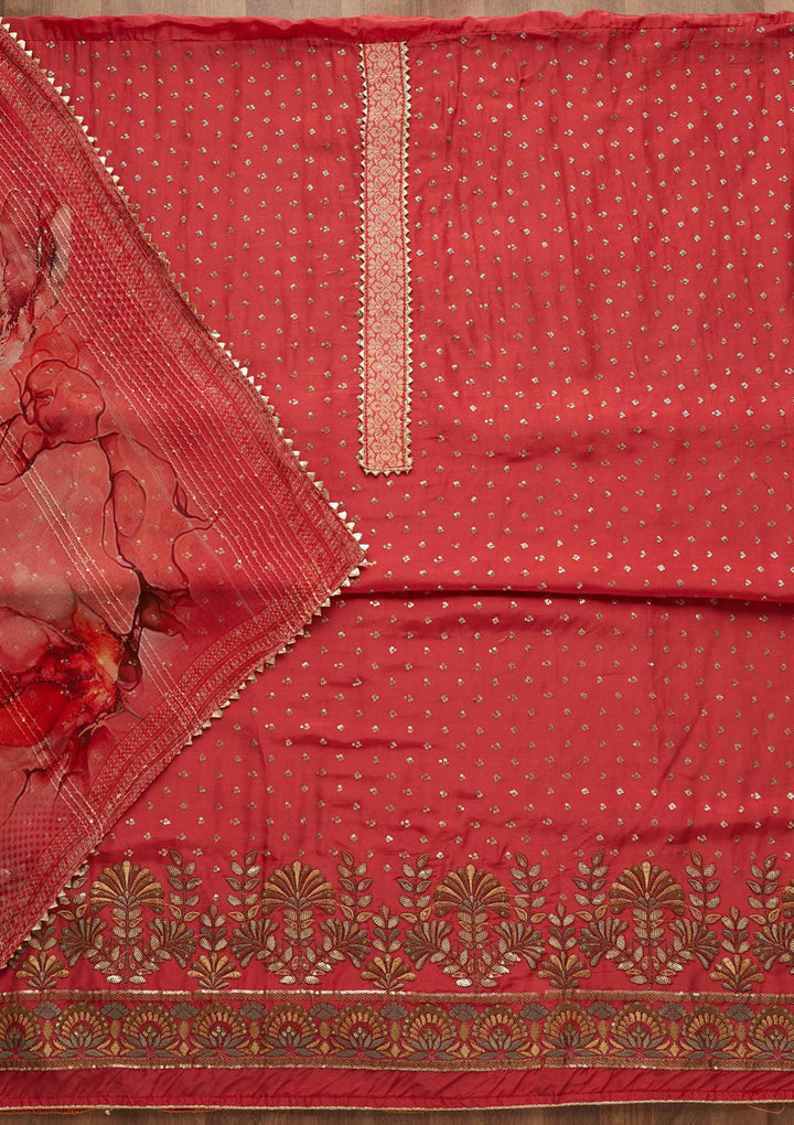 Onion Pink Sequins Semi Crepe Unstitched Salwar Suit-Koskii