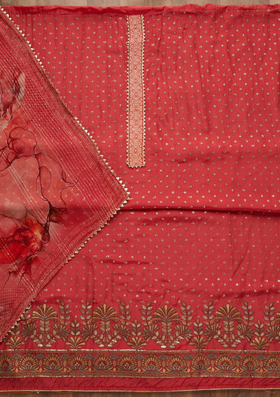 Onion Pink Sequins Semi Crepe Unstitched Salwar Suit-Koskii