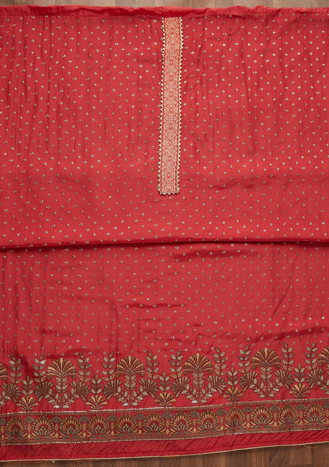 Onion Pink Sequins Semi Crepe Unstitched Salwar Suit-Koskii