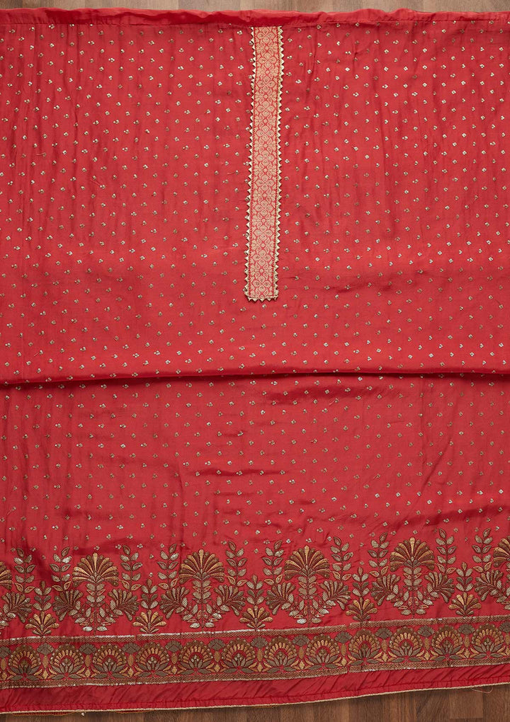 Onion Pink Sequins Semi Crepe Unstitched Salwar Suit-Koskii