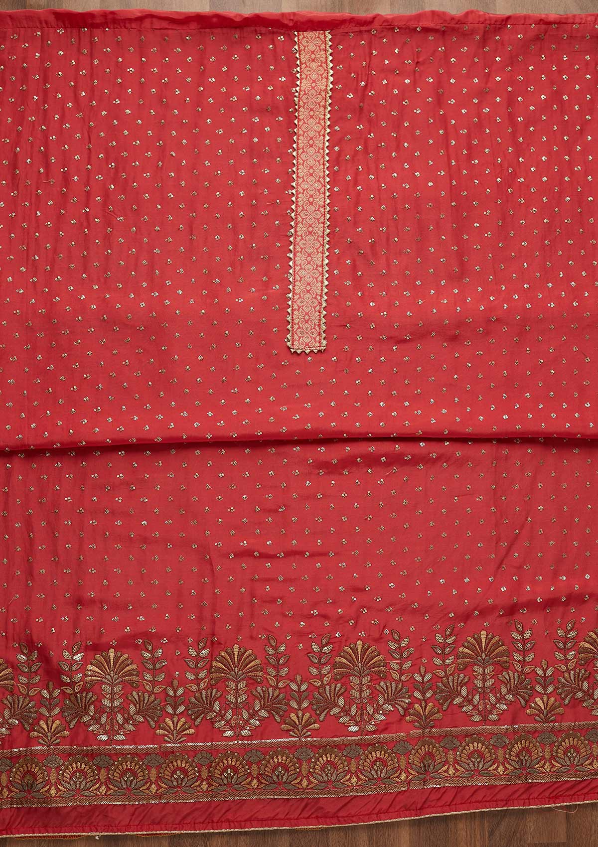 Onion Pink Sequins Semi Crepe Unstitched Salwar Suit-Koskii