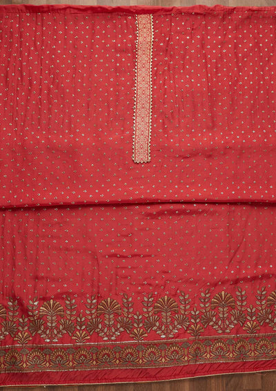 Onion Pink Sequins Semi Crepe Unstitched Salwar Suit-Koskii
