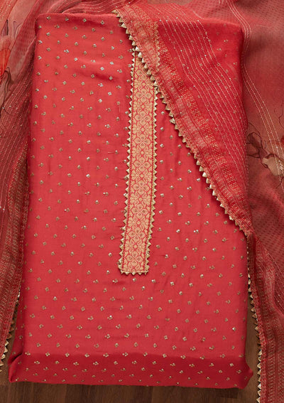 Onion Pink Sequins Semi Crepe Unstitched Salwar Suit-Koskii