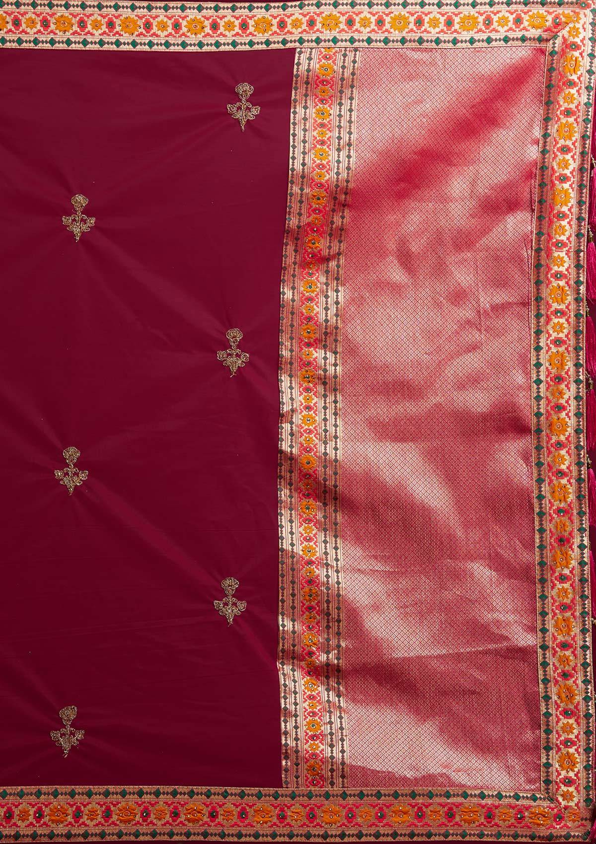 Onion Pink Zariwork Shimmer Designer Semi-Stitched Lehenga - koskii