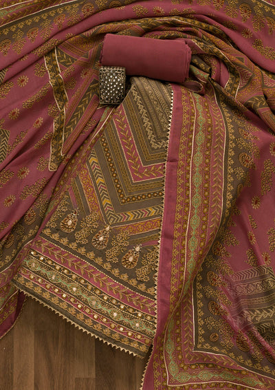 Onion Pink Zari Work Tissue Unstitched Salwar Suit-Koskii
