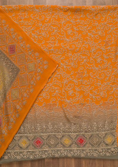 Orange Bandhani Crepe Unstitched Salwar Suit-Koskii