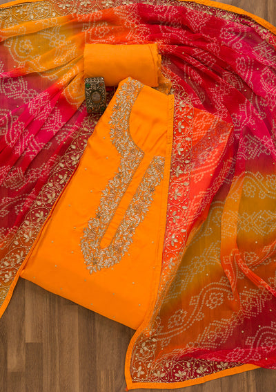 Orange Cutdana Soft Silk Unstitched Salwar Suit-Koskii
