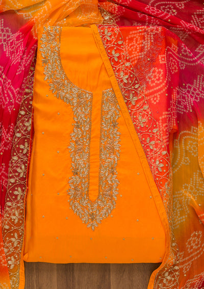 Orange Cutdana Soft Silk Unstitched Salwar Suit-Koskii