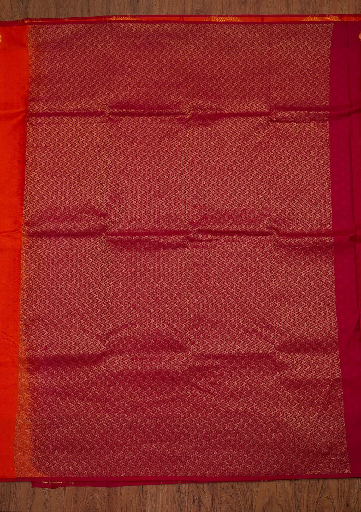 Orange Jacquard Pure Silk Designer Saree - koskii