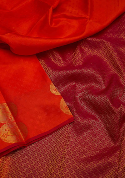 Orange Jacquard Pure Silk Designer Saree - koskii