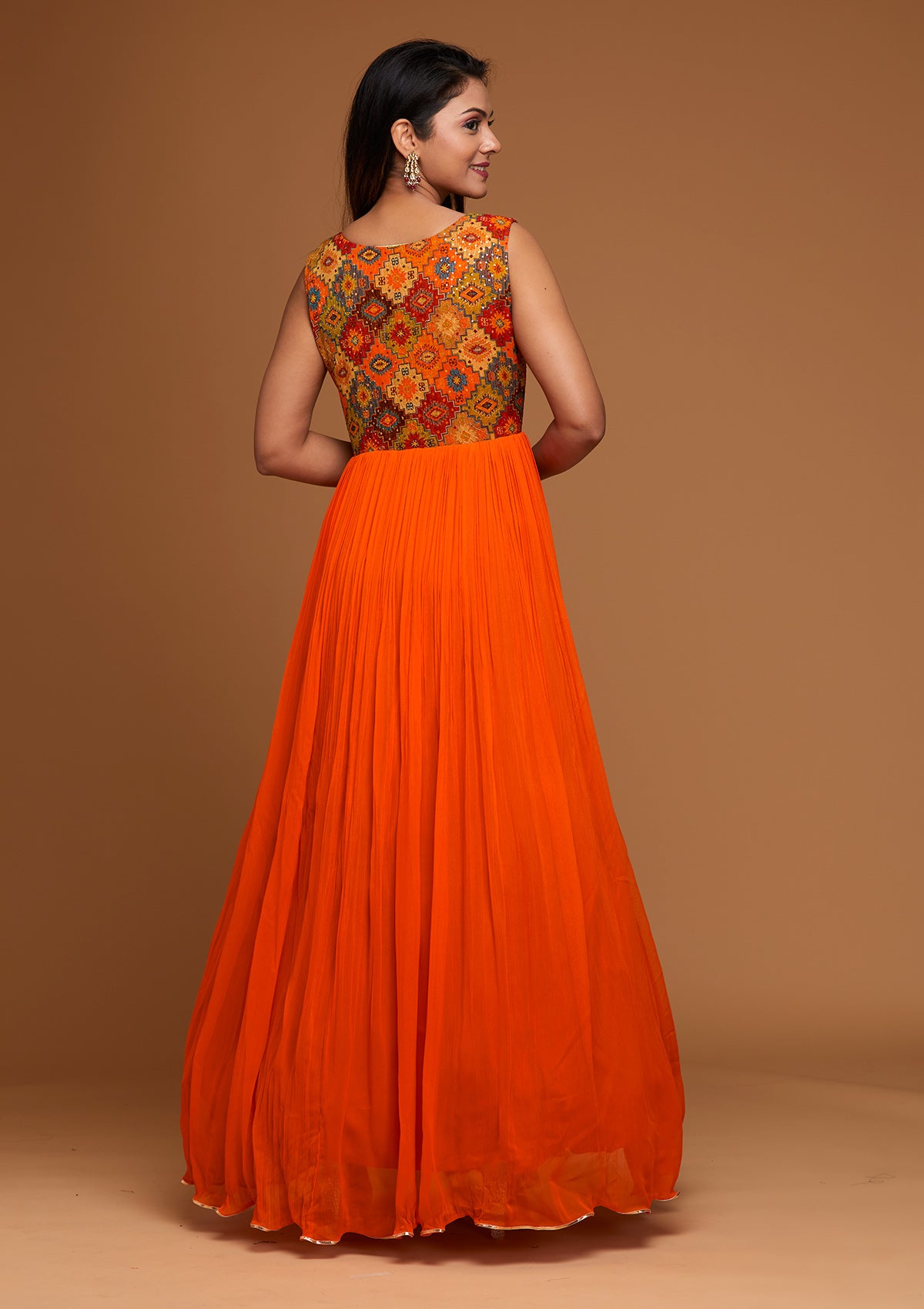 Orange Pearlwork Georgette Designer Salwar Suit - Koskii