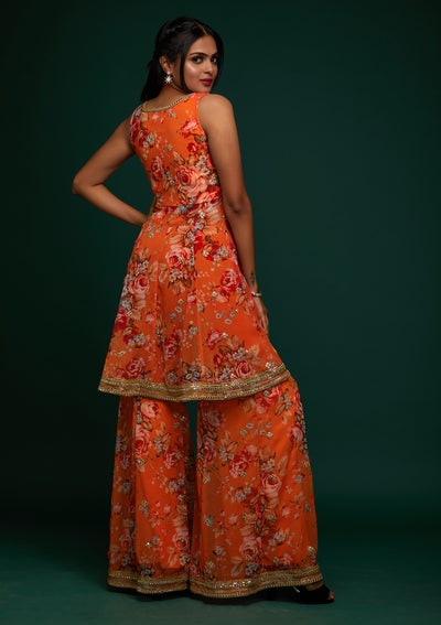 Orange Print Georgette Designer Salwar Suit - Koskii