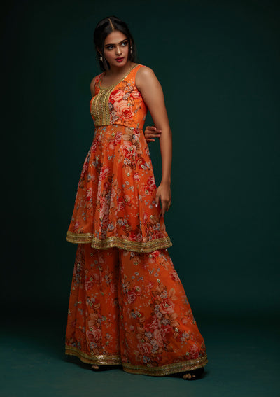 Orange Print Georgette Designer Salwar Suit - Koskii