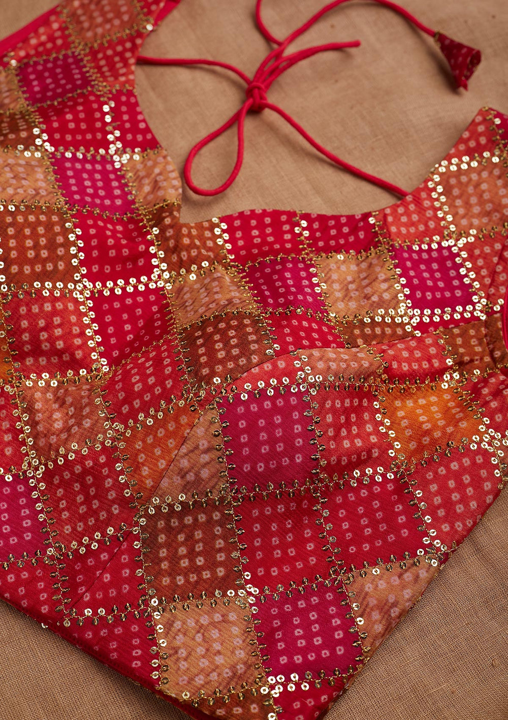 Orange Sequins Semi Crepe Blouse-Koskii