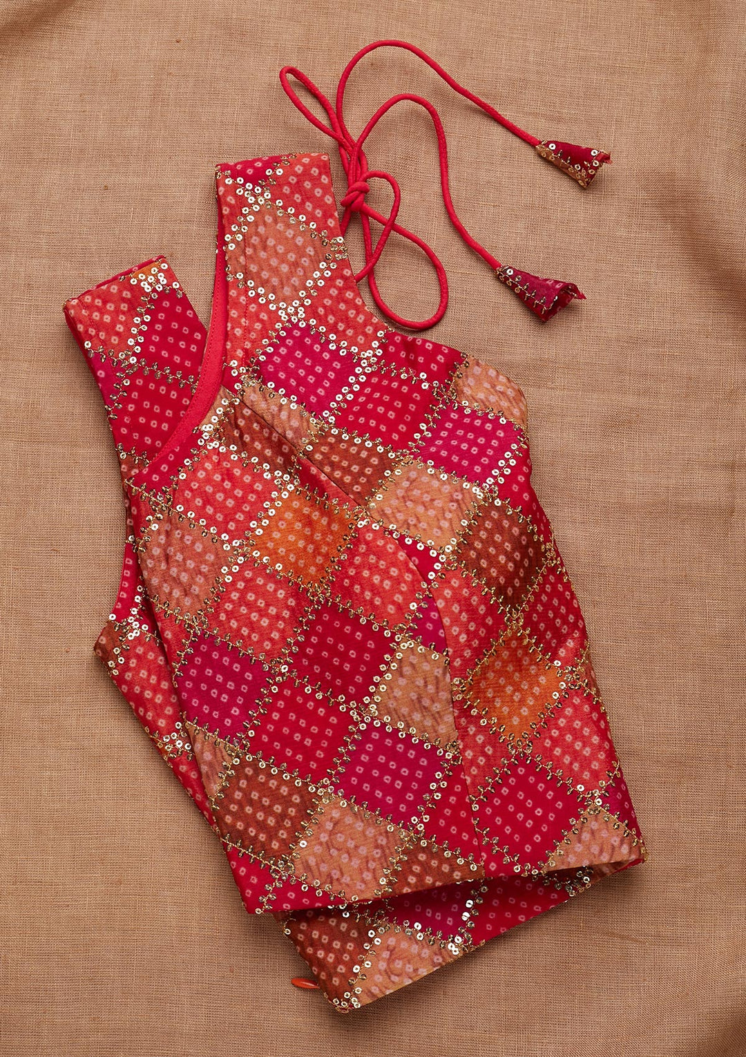 Orange Sequins Semi Crepe Blouse-Koskii