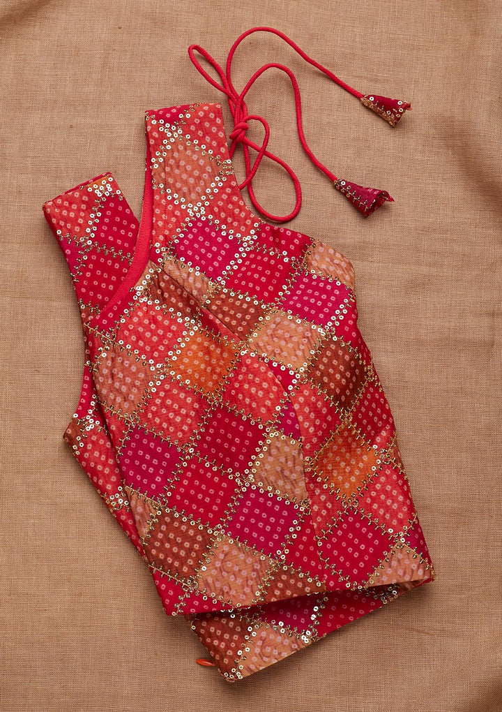 Orange Sequins Semi Crepe Blouse-Koskii