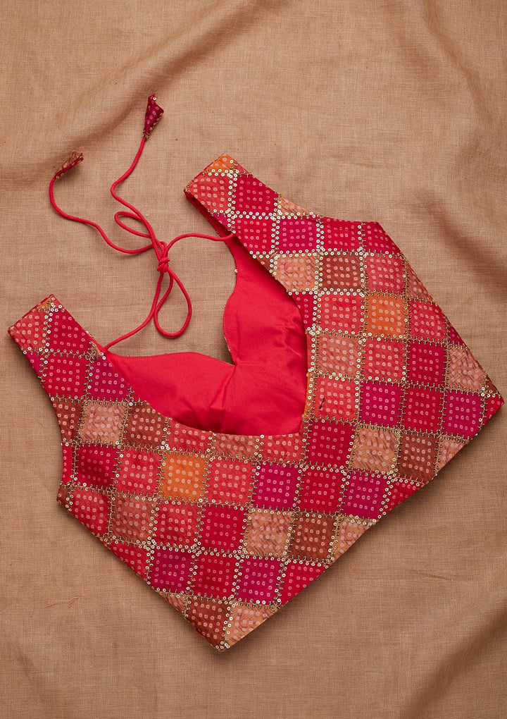Orange Sequins Semi Crepe Blouse-Koskii