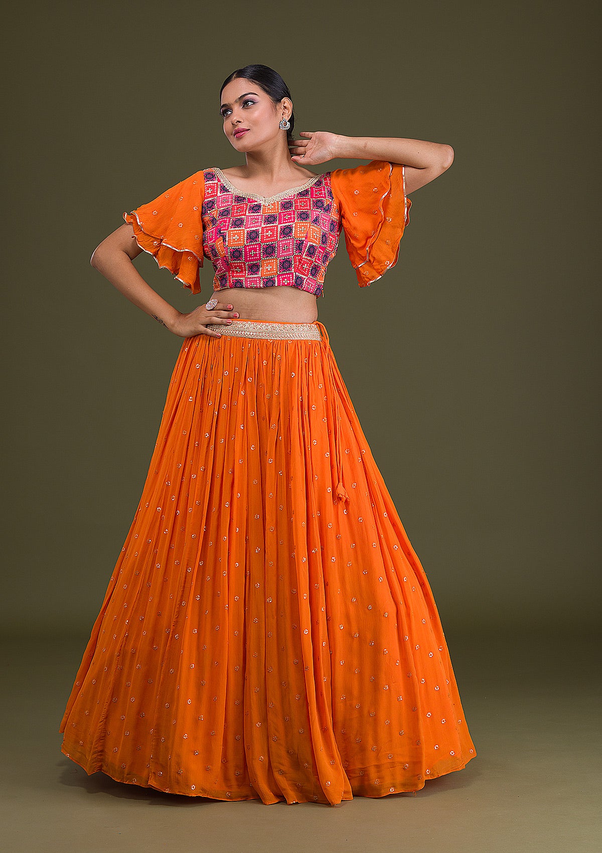 Orange skirt lehenga new arrivals