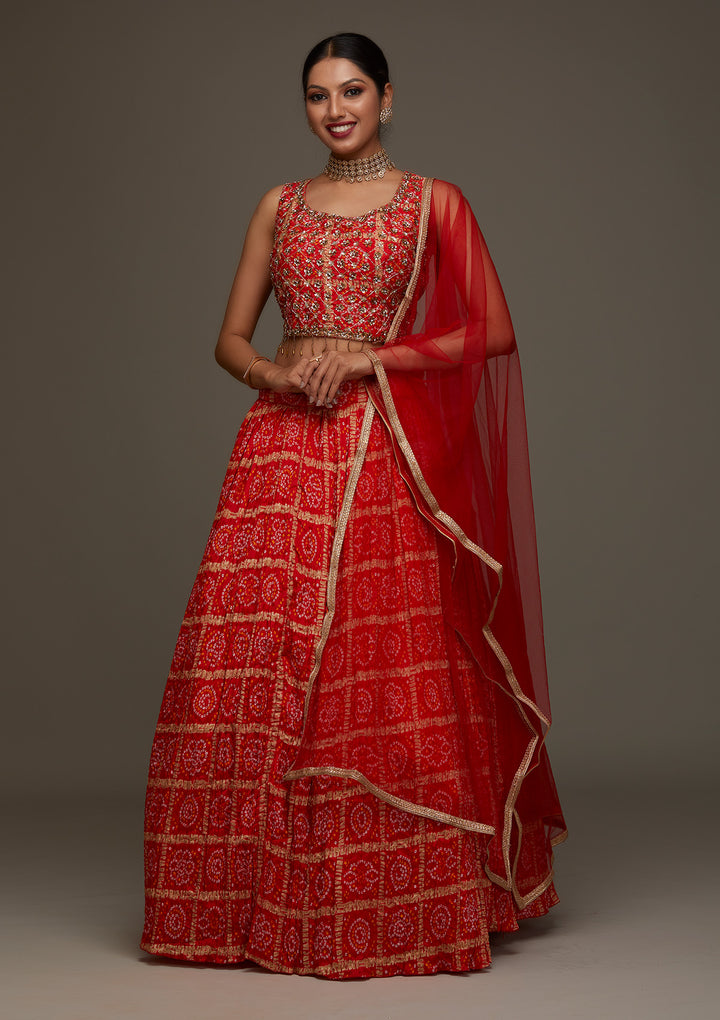 Orange Sequins Georgette Designer Lehenga- Koskii