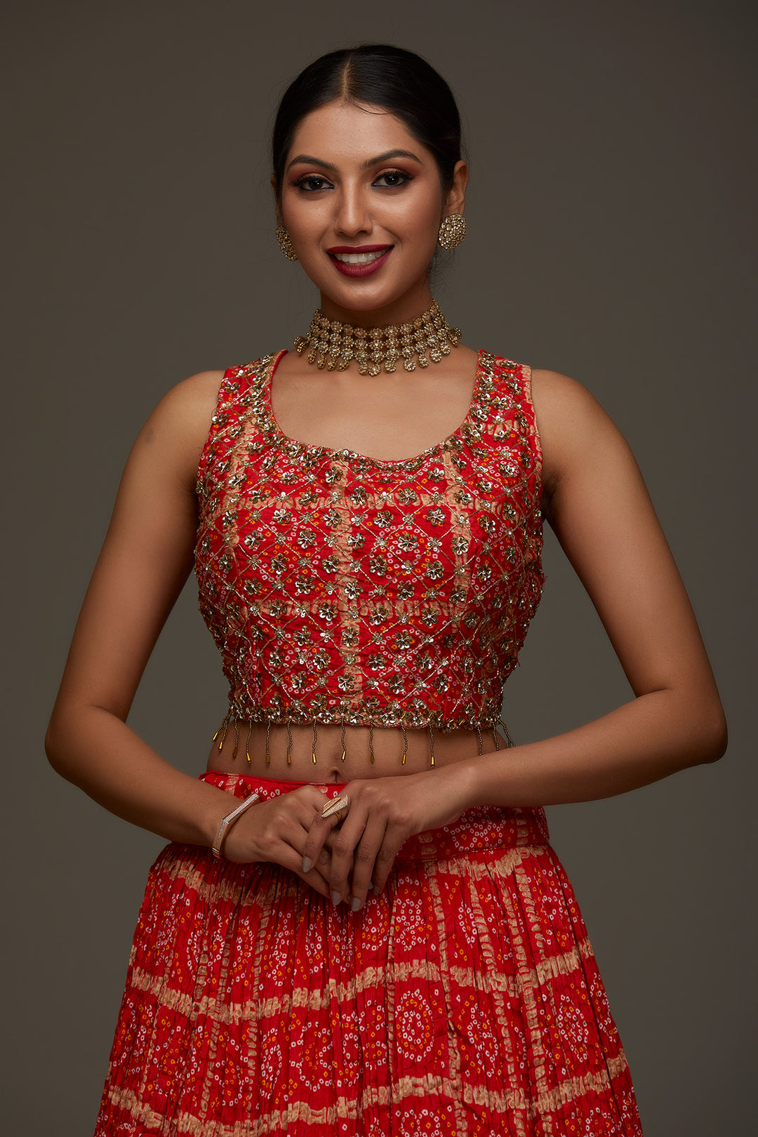 Orange Sequins Georgette Designer Lehenga - Koskii